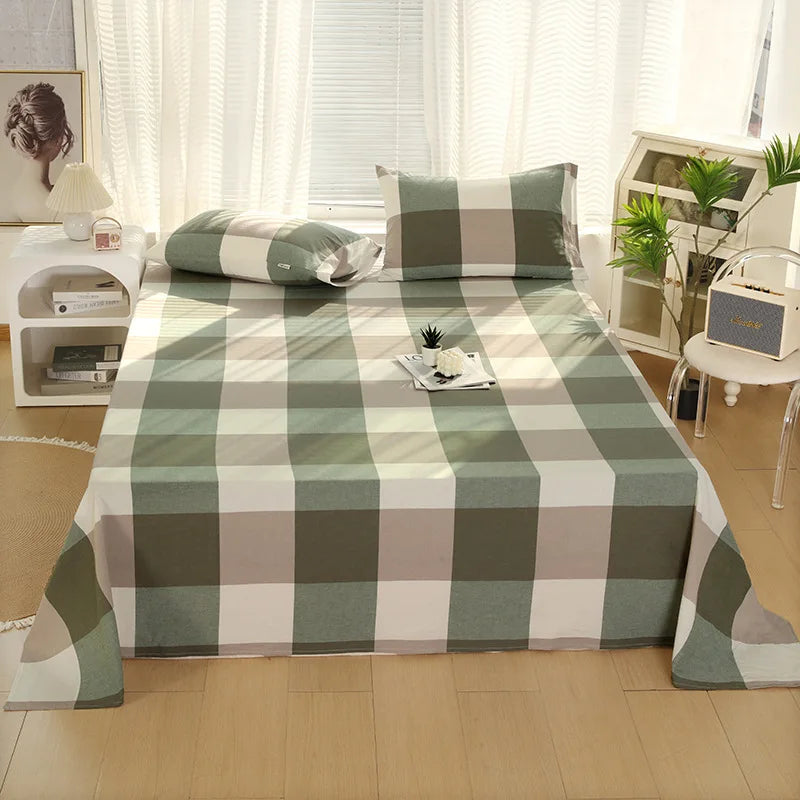 Afralia™ Soft Cotton Single Bed Sheet with Breathable Stripe Plaid