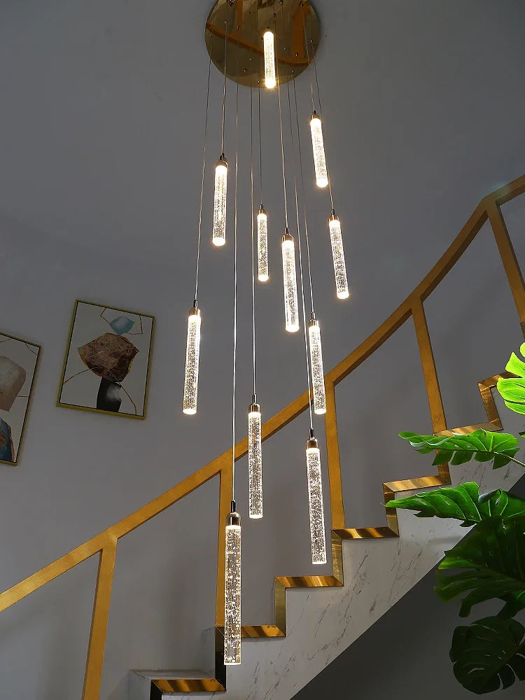 Afralia™ Crystal LED Chandelier | Modern Pendant Light for Staircase & Living Room