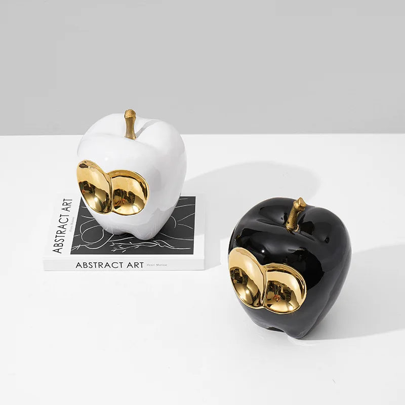 Afralia™ Golden Apple Sculpture: Abstract Ceramic Handicraft Simulated Fruit Figurine Home Decor.
