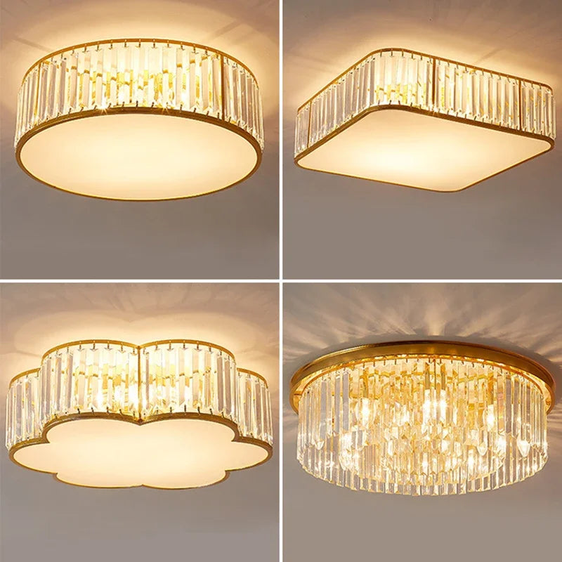 Afralia™ Luxury Crystal LED Ceiling Lamps Black Gold for Bedroom Bathroom Teen Room