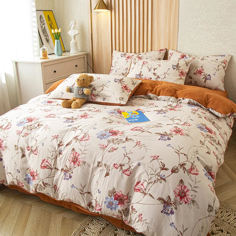 Afralia™ Flower Printed Washed Cotton Duvet Cover, Single/Queen/King Sizes