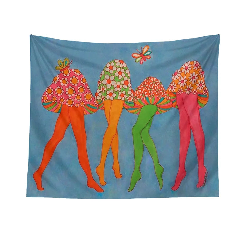 Afralia™ Mushroom Dance Tapestry Wall Hanging Psychedelic Wall Art Vintage 80S Poster