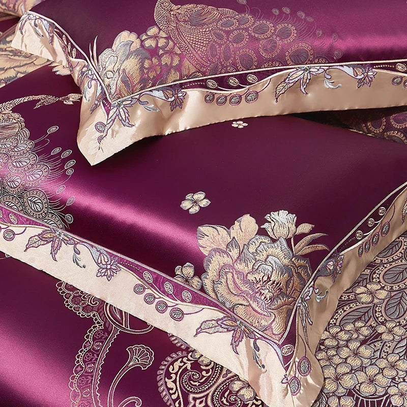 Afralia™ Luxe Purple European Jacquard Cotton Bedding Set: Duvet Cover, Sheet, Pillowcase