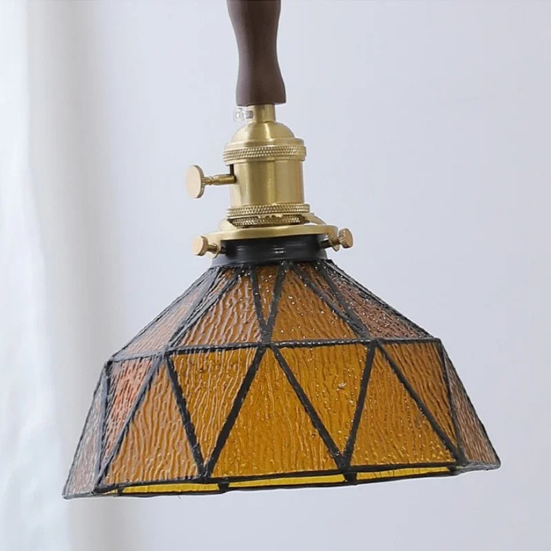 Afralia™ LED Adjustable Pendant Light Fixture Amber Glass Walnut Wood Bar Hanging Lamp