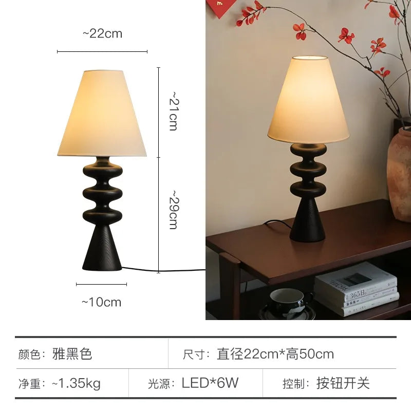 Afralia™ Medieval Solid Wood Table Lamp LED E27 Art Decor Desk Lights