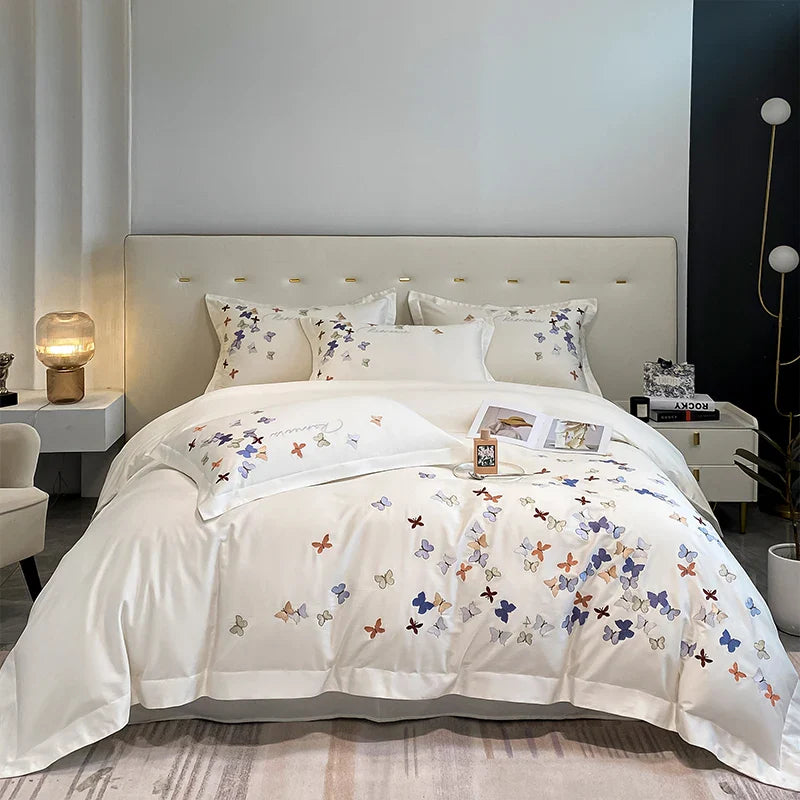 Afralia™ Butterfly Embroidery Cotton Luxury Bedding Set - 4Pcs