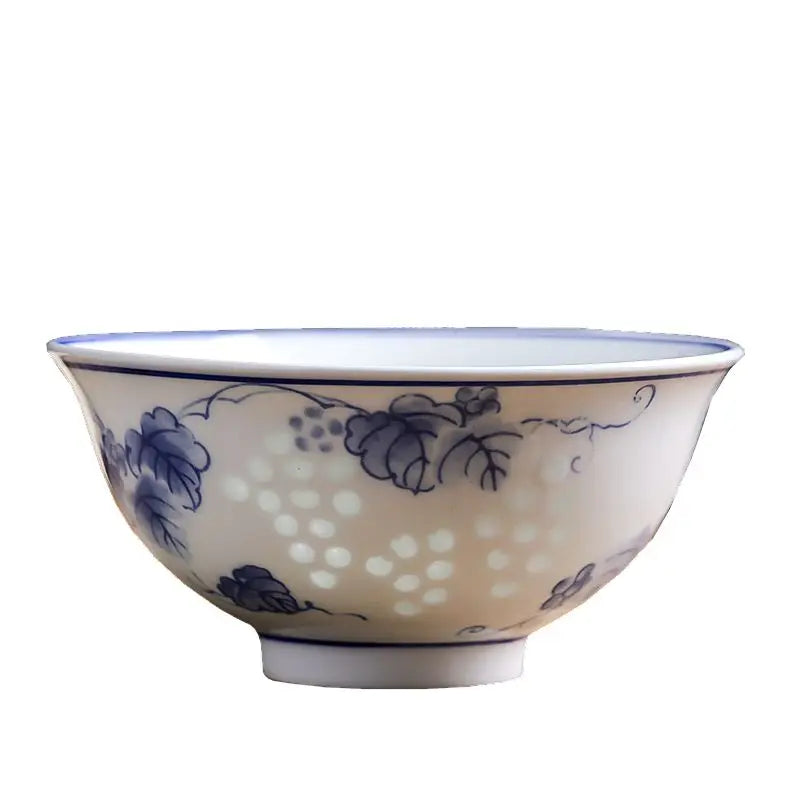 Afralia™ Chinese Blue and White Porcelain Vegetable Plates and Rice Soup Bowls - Set of 2