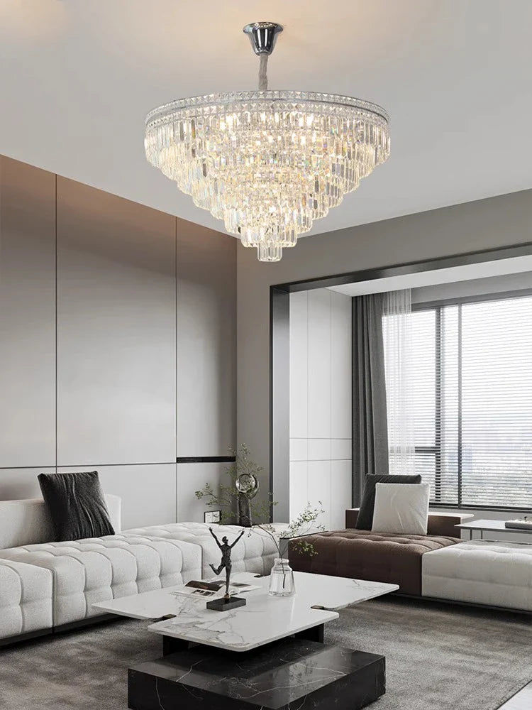 Afralia™ Silver Crystal Ceiling Chandelier LED Luxury Home Decor Living Dining Room Lighting