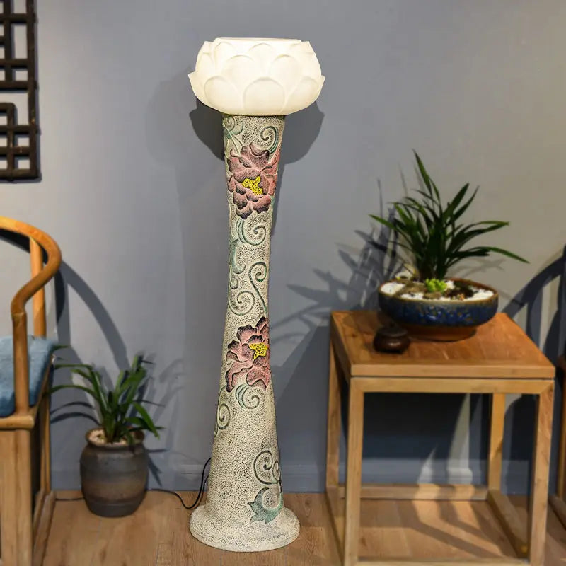 Afralia™ Zen Lotus Floor Lamp Chinese Style for Hotel Villa Study Room Lighting