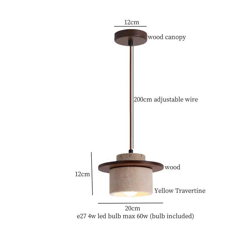 Afralia™ Yellow Travertine Stone LED Pendant Light for Bedside Living Room Decor
