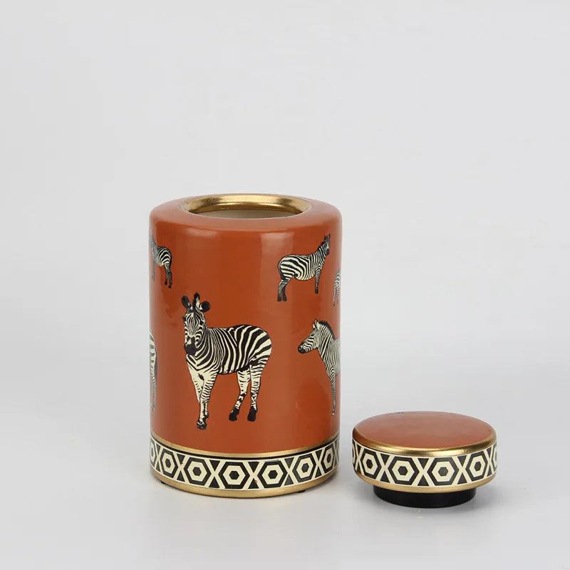 Afralia™ Zebra Pattern Ceramic General Jar with Lid Vintage Handicraft Ornaments