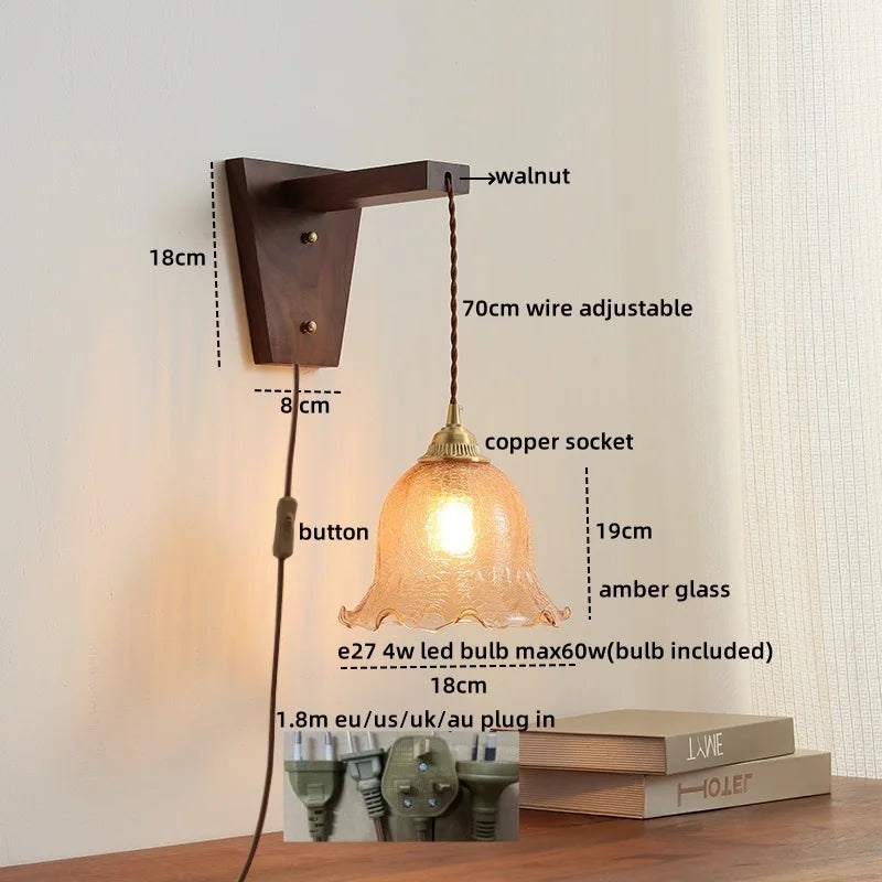 Afralia™ Glass Walnut LED Wall Lamps Modern Bathroom Mirror Light Fixtures