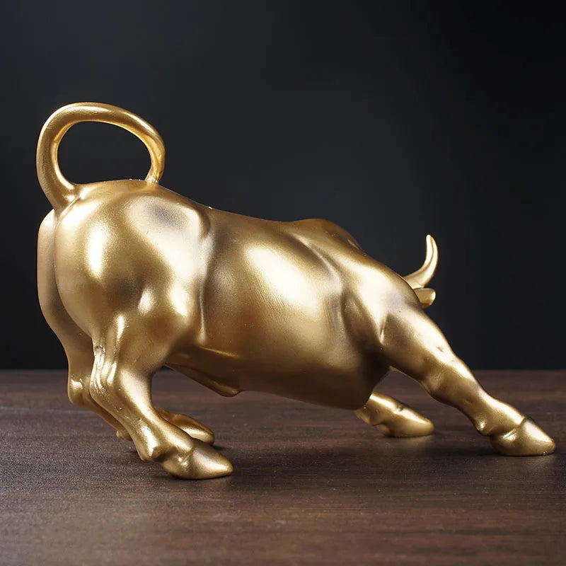 Afralia™ Gold Wall Street Bull Statue: Office Decor, Living Room Ornament, Desk Decoration