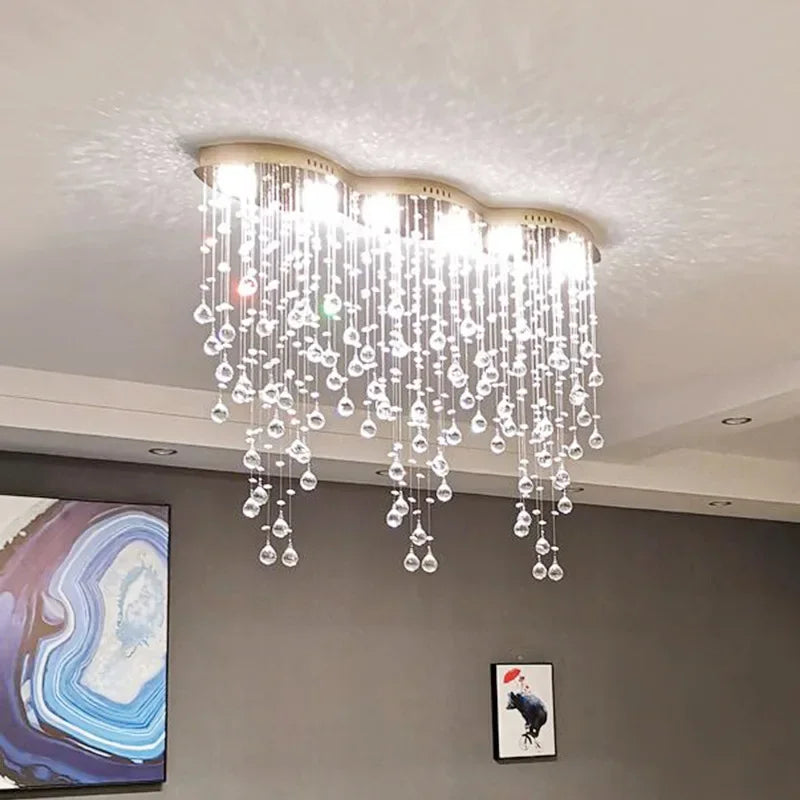 Modern Crystal Chandelier Dining Room LED Hanging Lamp Luxury Indoor Lighting by Afralia™