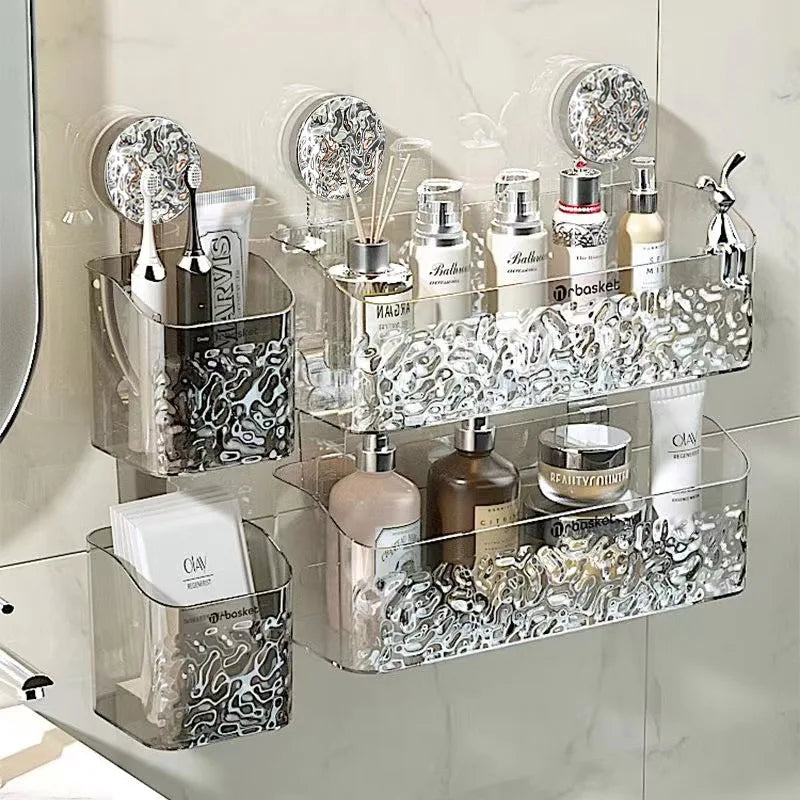 Afralia™ Bathroom Shelf Suction Cup Storage Rack - Wall Mounted Draining Basket