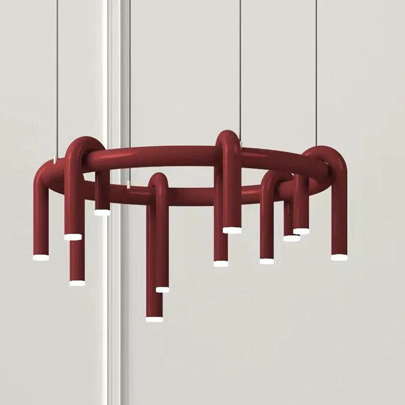 Afralia™ Modern Red Black U-tube LED Chandelier with Adjustable Metal Cord