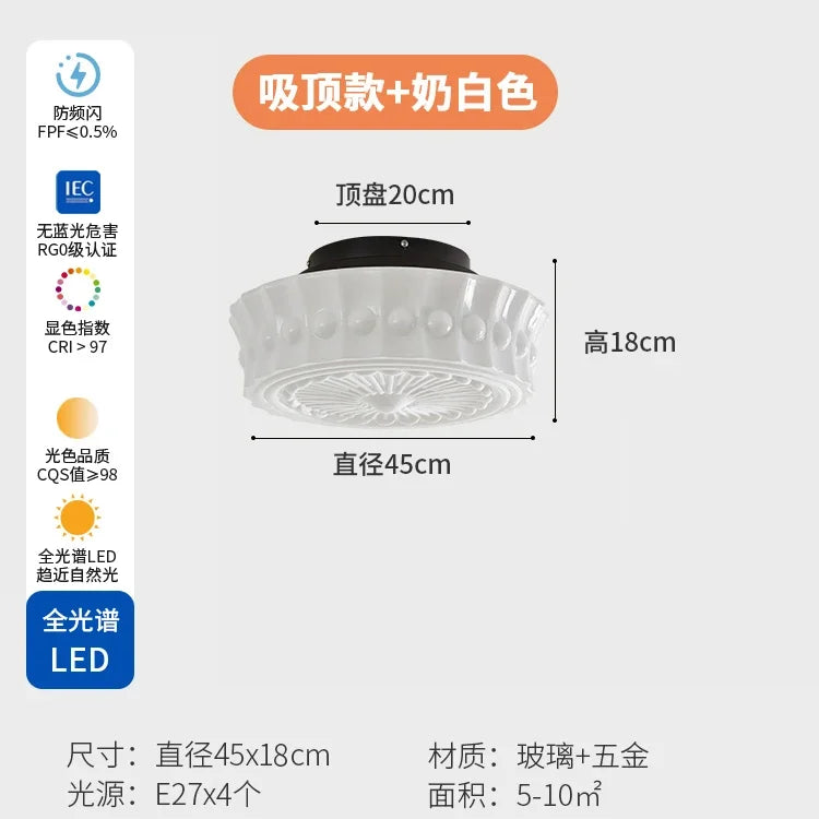 Afralia™ Cream Glass LED Ceiling Light Retro Medieval Style Home Decor