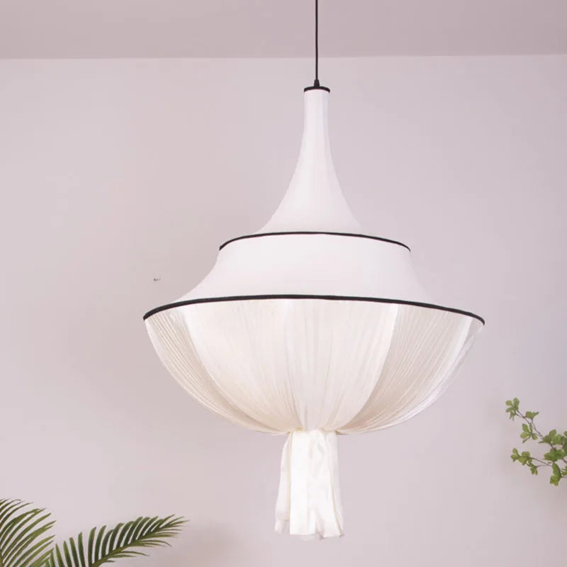 Afralia™ White Fabric Chandelier - Nordic LED Hanging Light for Living Room, Bedroom & Hotel