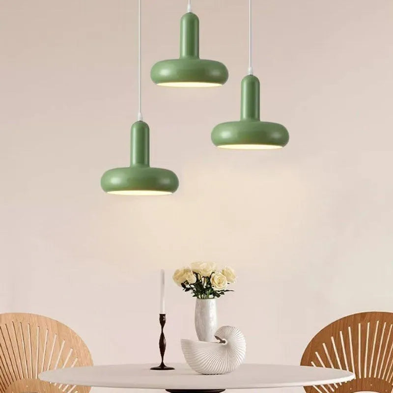 Afralia™ Disc Shaped LED Pendant Light in Cream White Green for Bedroom Living Rooms