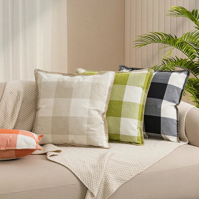 Afralia™ Faux Linen Plaid Cushion Cover Set in Various Sizes & Colors