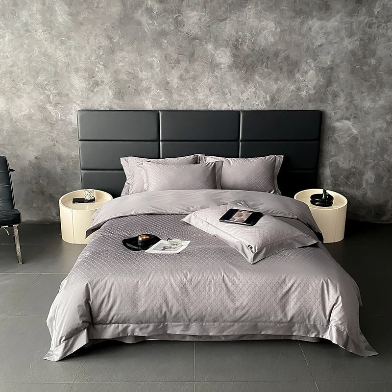 Afralia™ Satin Jacquard Bedding Set, Luxury Purple Flowers, Duvet Cover, Bed Sheet