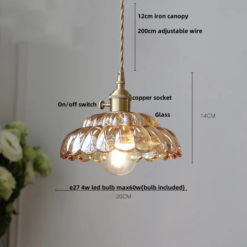 Afralia™ Nordic LED Pendant Light Walnut Glass Copper Kitchen Bar Hanging Lamp