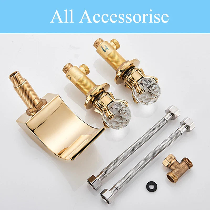 Afralia™ Crystal Handle Gold Basin Faucet Set, Hot Cold Water Mixer Tap