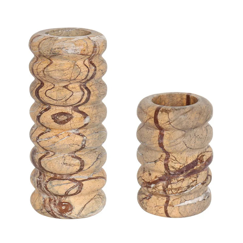 Afralia™ Painforest Brown Marble Vase Elegant Home Decor Stone Flower Vase