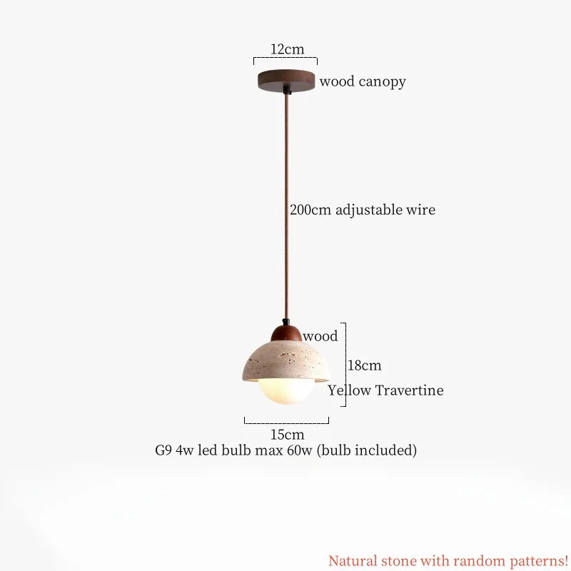 Afralia™ LED Pendant Lamp Yellow Travertine Adjustable Wabi Sabi Light