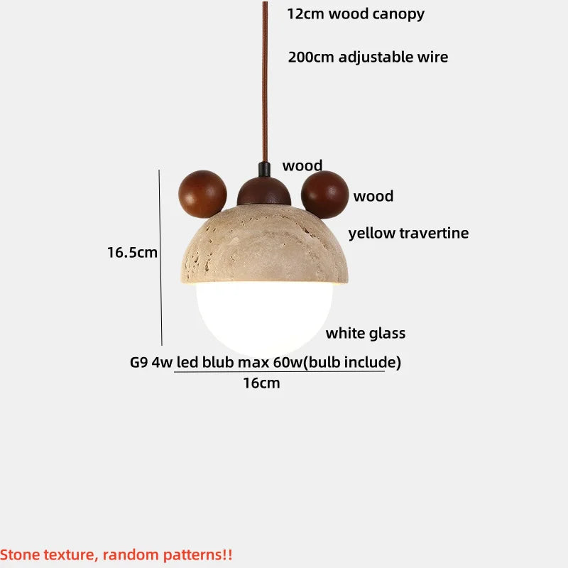 Afralia™ Nordic LED Pendant Lights Yellow Travertine White Glass Wood Hanging Lamp