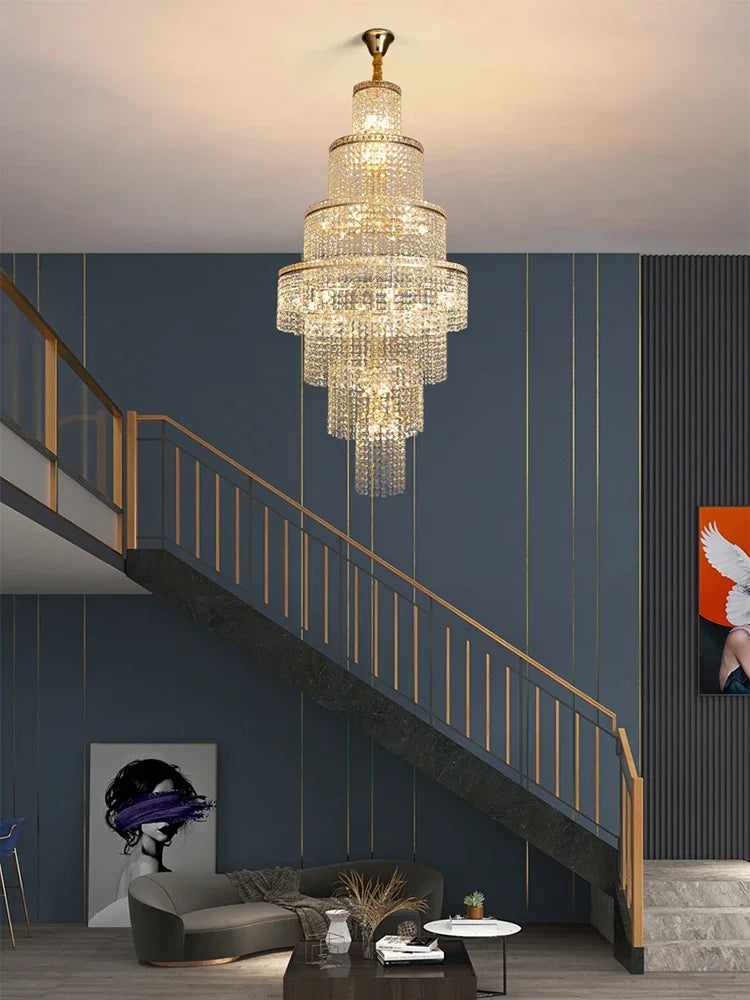 Afralia™ Large Golden Crystal Chandelier for Modern Luxury High Ceilings