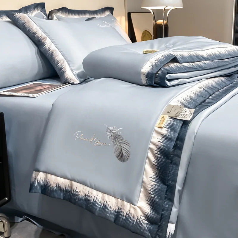 Afralia™ Feather-Embroidered Summer Blanket: Queen Size, Machine Washable, Thin Duvet