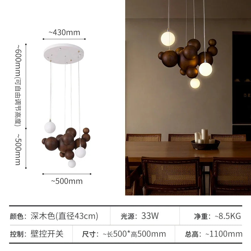 Afralia™ Wooden Ball Pendant Light: Creative Solid Wood Art for Kitchen, Restaurant, Bar LED Lighting
