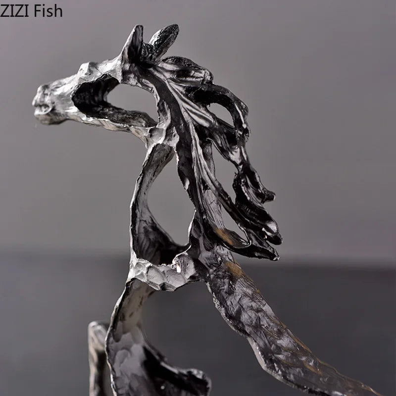 Afralia™ Minimalist Black Horse Statue Iron Ornaments Modern Home Decor Sculpture