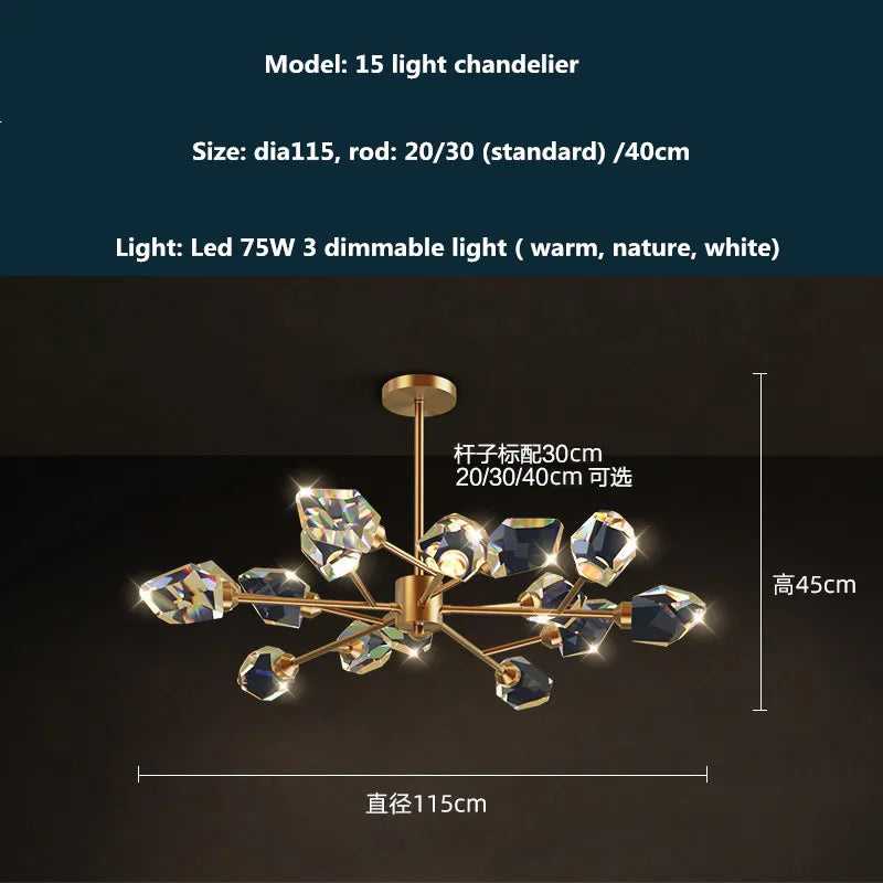 Afralia™ Copper LED 3-Light Dimmable Crystal Chandelier