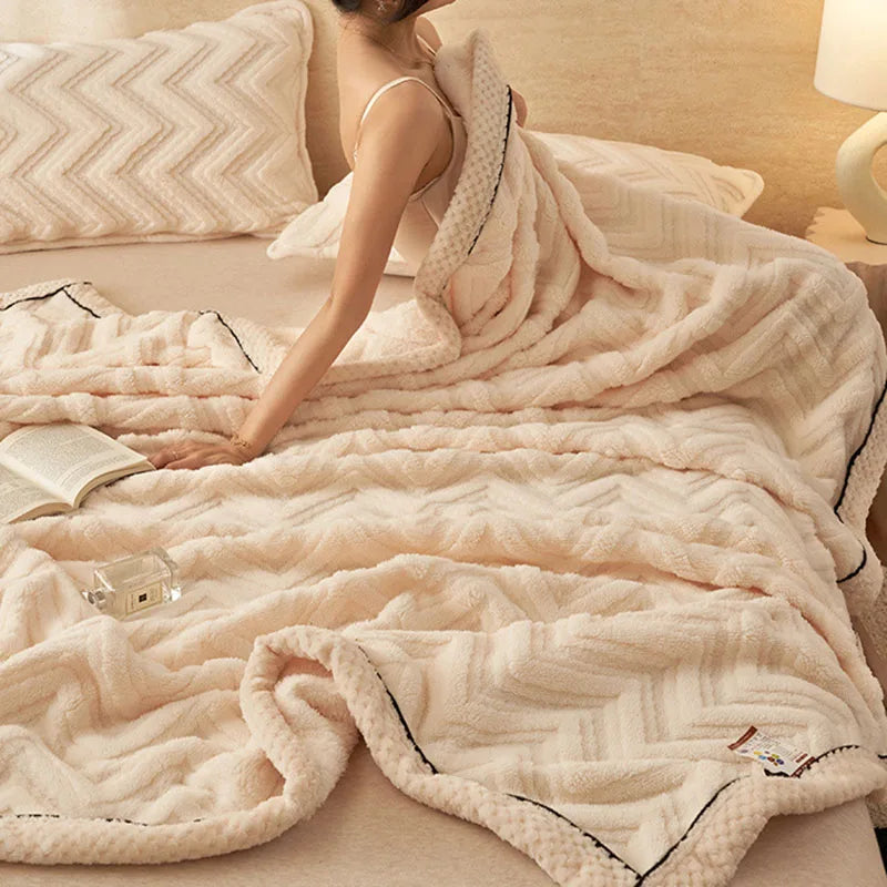Afralia™ Luxury Coral Fleece Jacquard Blanket - Versatile & Cozy Three-Layer Plush Bedding