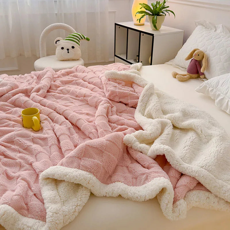 Afralia™ Checkerboard Faux Lamb Fleece Blanket: Soft, Cozy, Dual Sided Sofa Cover, Machine Washable