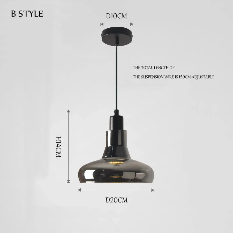 Afralia™ Nordic Smoky Gray Glass LED Pendant Chandelier for Bedroom and Dining Room