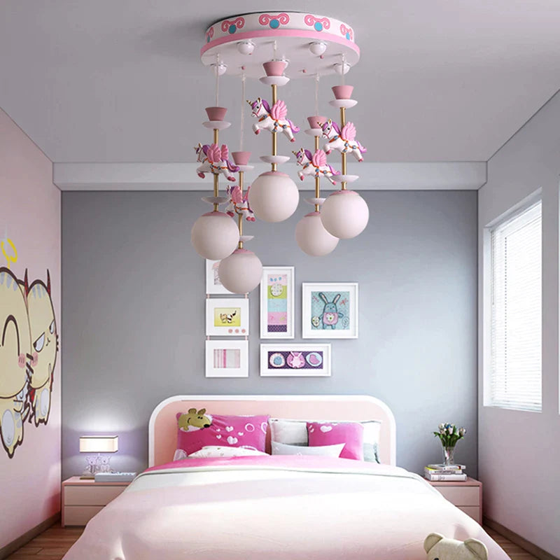 Afralia™ Children's Carousel LED Chandeliers: Nordic Princess Decor Pendant Lights for Living Room