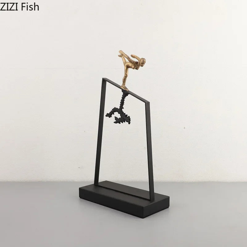 Afralia™ Skating Dancer Cast Iron Sculpture for Desk Decoration and Room Aesthetic