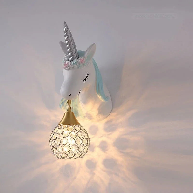 Afralia™ Nordic Unicorn Wall Lamp for Kids Room - Modern, Cute Cartoon Sconce Light