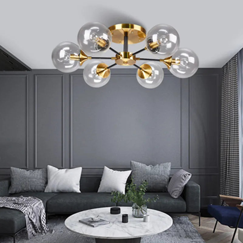 Afralia™ Smoke Grey Glass Ball LED Sputnik Chandelier - Gold Home Art Decor