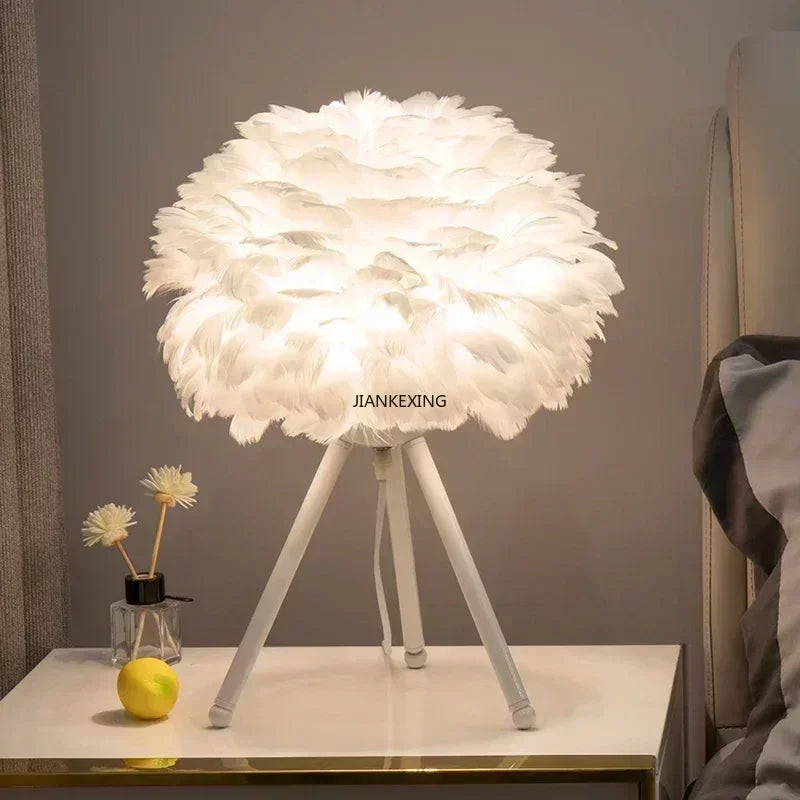 Afralia™ Feather Table Lamp Desk Light for Bedroom and Living Room