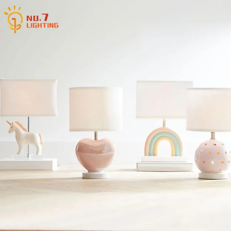 Afralia™ Pink Ceramic LED Desk Lamp for Princess/Kids Room Bedside Study