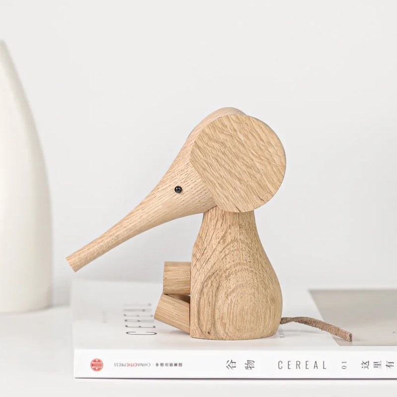 Solid Oak Wood Elephant Calf Figurines by Afralia™: Miniature Animals for Children's Room Decor