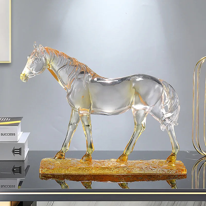Afralia™ Horse Resin Ornament: Simulation Animal Sculpture, Transparent Colored Decor, Home Figurine