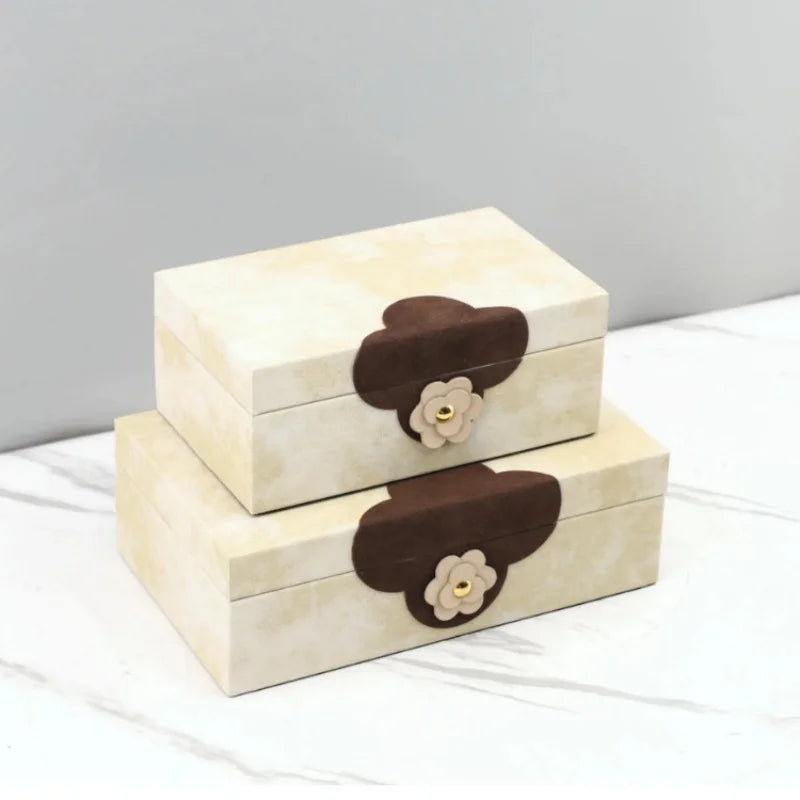 Afralia™ Handmade Flowers Leather Jewelry Box Makeup Organizer Home Decor