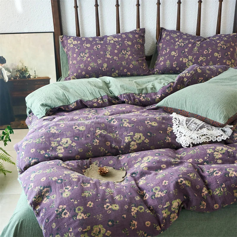 Afralia™ 100% Cotton Double-Layer Floral Jacquard Duvet Cover Set