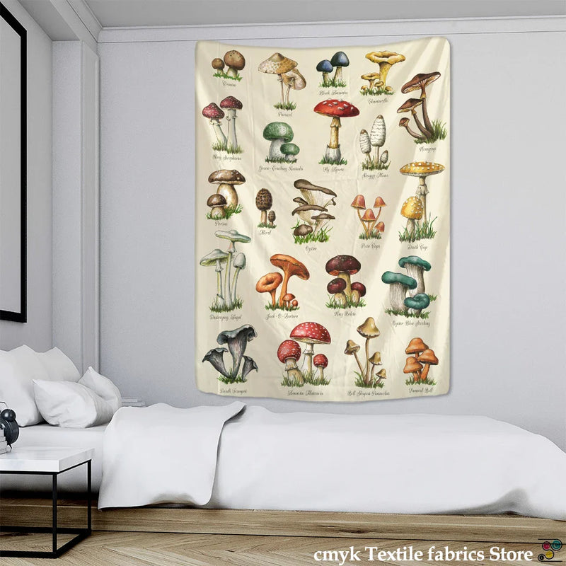 Mushroom Oil Painting Tapestry Wall Hanging by Afralia™ - Boho Tropical Plants Art