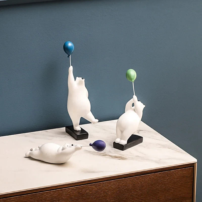 Afralia™ Flying Bear Balloon Figurines: Modern Home Wall Decoration & Gift